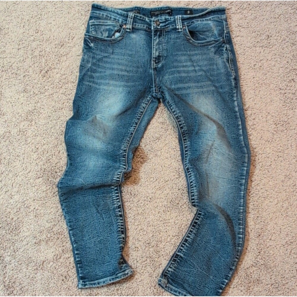 Stitches & Rivets Straight Fit Blue Denim Jeans Button Zip 5-Pocket